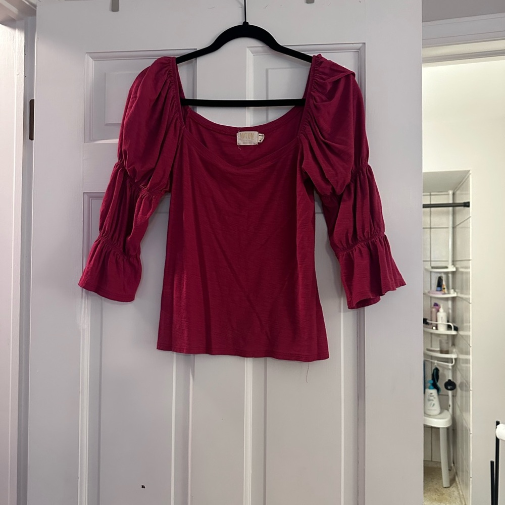 Nation LTD Puff-Sleeve Scoop Neck Tunic Top in Raspberry Pink